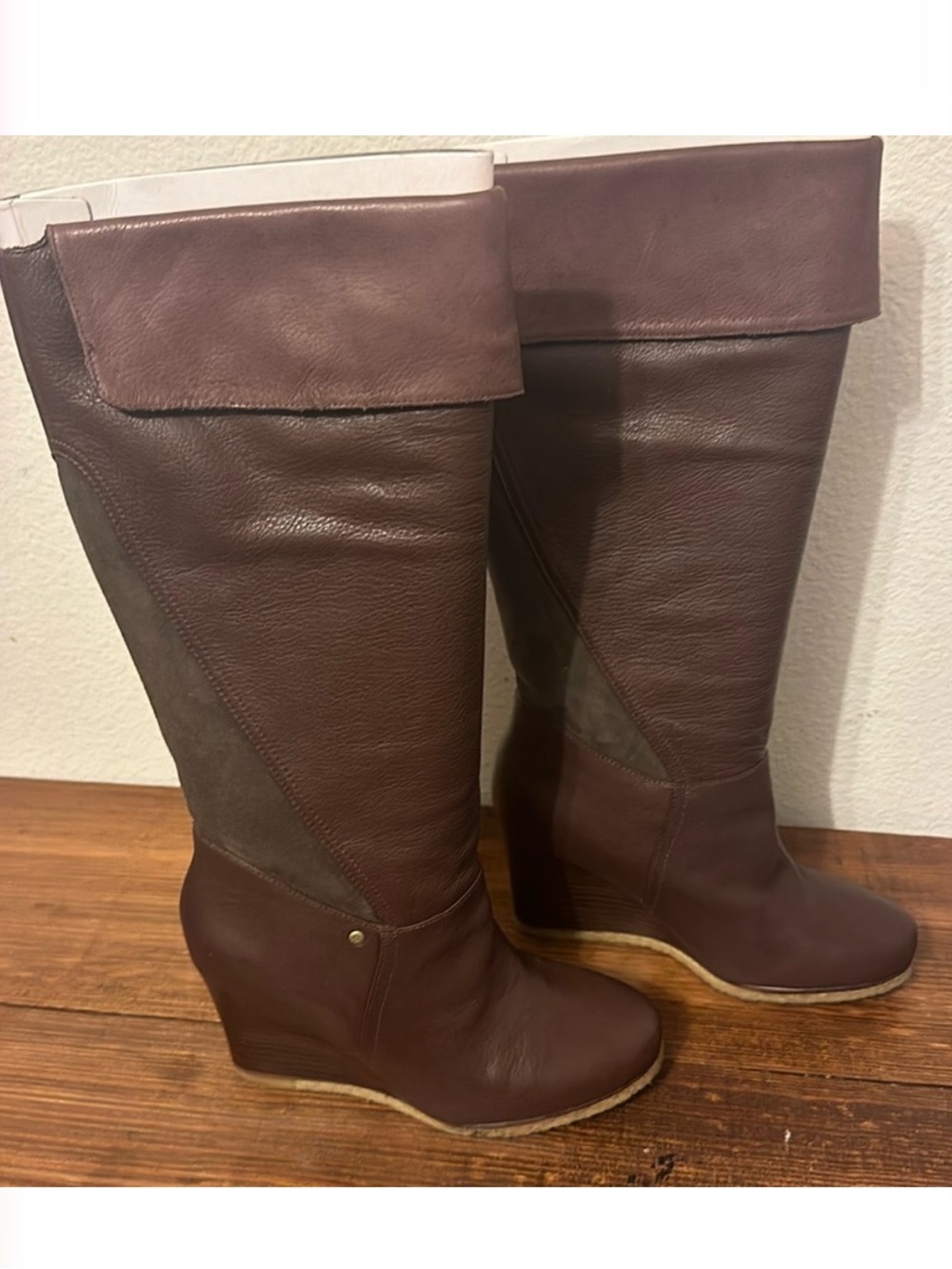 UGG Brown Leather Wedge Tall Boots
